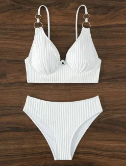 Women's Swimwear Bikini 2 Piece Cheeky Swimsuit Backless Slim Vacation Beach Wear Solid Color V Neck Sleeveless Bathing Suits