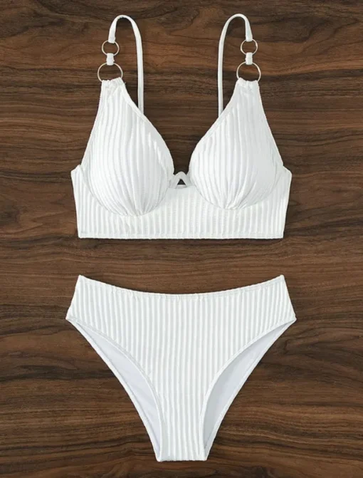 Women's Swimwear Bikini 2 Piece Cheeky Swimsuit Backless Slim Vacation Beach Wear Solid Color V Neck Sleeveless Bathing Suits