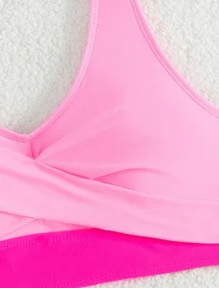 Women's Swimwear Bikini 2 Piece Briefs Swimsuit Backless Slim High Waisted Vacation Beach Wear Solid Color V Neck Sleeveless Bathing Suits