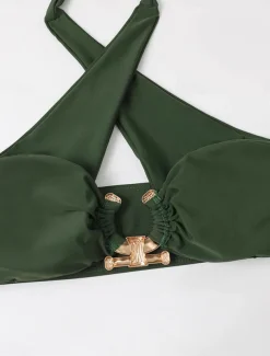 Women's Swimwear Bikini 2 Piece Cheeky Swimsuit Backless High Waist Slim Vacation Beach Wear Solid Color Halter Neck Sleeveless Bathing Suits