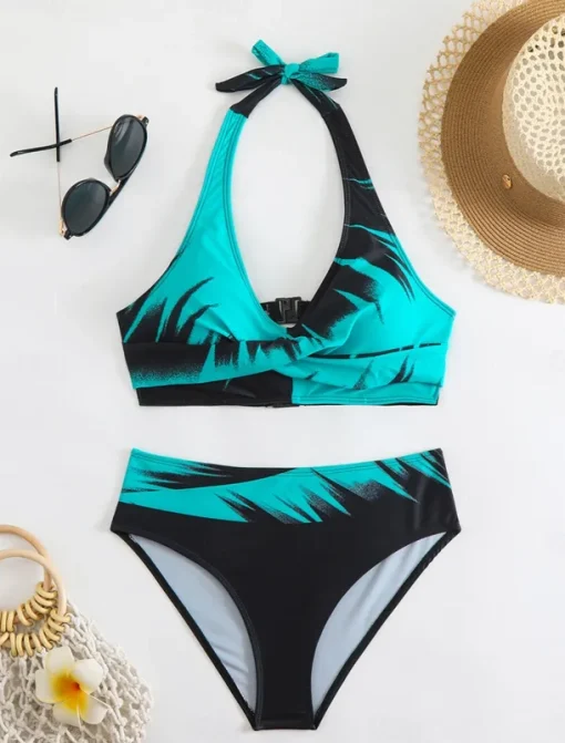 Women's Swimwear Bikini 2 Piece Cheeky Swimsuit Backless Slim Vacation Beach Wear Graphic V Neck Sleeveless Bathing Suits
