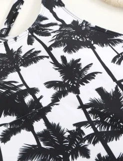 Women's Swimwear Bikini 2 Piece Boy Leg Swimsuit Backless Slim Vacation Beach Wear Graphic U Neck Sleeveless Bathing Suits