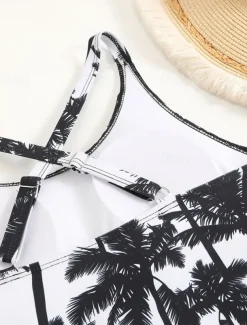 Women's Swimwear Bikini 2 Piece Boy Leg Swimsuit Backless Slim Vacation Beach Wear Graphic U Neck Sleeveless Bathing Suits