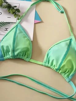 Women's Swimwear Bikini 2 Piece Cheeky Swimsuit Backless Slim Vacation Beach Wear Solid Color Halter Neck Sleeveless Bathing Suits