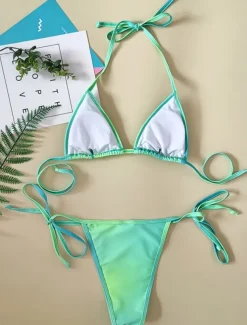 Women's Swimwear Bikini 2 Piece Cheeky Swimsuit Backless Slim Vacation Beach Wear Solid Color Halter Neck Sleeveless Bathing Suits