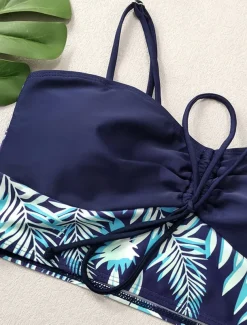 Women's Swimwear Bikini 2 Piece Boy Leg Swimsuit Backless Slim Vacation Beach Wear Graphic U Neck Sleeveless Bathing Suits