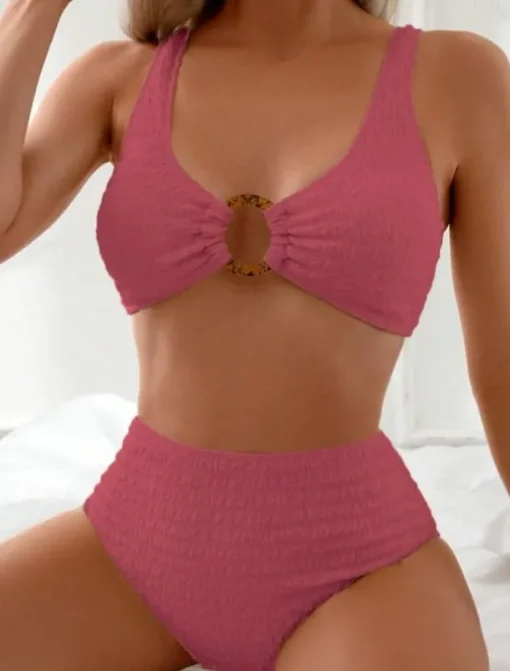 Women's Swimwear Bikini 2 Piece Briefs Swimsuit Backless Slim Vacation Beach Wear Solid Color V Neck Sleeveless Bathing Suits