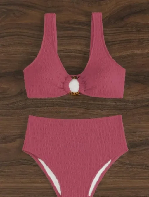 Women's Swimwear Bikini 2 Piece Briefs Swimsuit Backless Slim Vacation Beach Wear Solid Color V Neck Sleeveless Bathing Suits