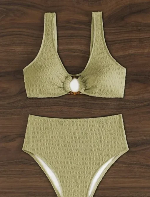 Women's Swimwear Bikini 2 Piece Briefs Swimsuit Backless Slim Vacation Beach Wear Solid Color V Neck Sleeveless Bathing Suits