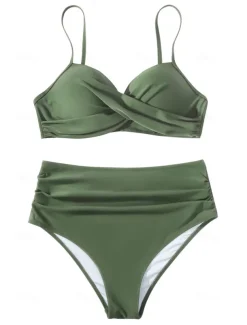 Women's Swimwear Bikini Shorts Swimsuit 2 Piece High Waisted Beach Wear Basic Plain Sleeveless Bathing Suits