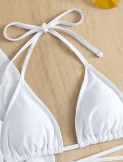 Women's Swimwear Bikini Skirt Swimsuit Backless Slim Vacation Beach Wear Solid Color Halter Neck Sleeveless Long Sleeve Bathing Suits