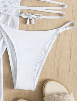 Women's Swimwear Bikini Skirt Swimsuit Backless Slim Vacation Beach Wear Solid Color Halter Neck Sleeveless Long Sleeve Bathing Suits