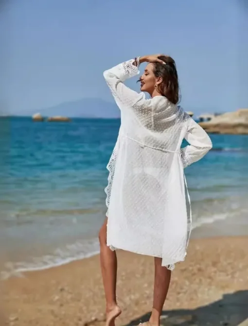 Women's Swimwear Cover Up Beach Dresses Swimsuit Elegant Fashion Polka Dot Long Sleeve