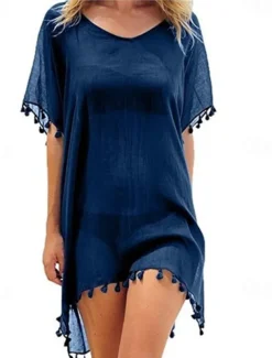 Women's Swimwear Cover Up Beach Dresses Swimsuit Vacation Fashion Solid Color Short Sleeves