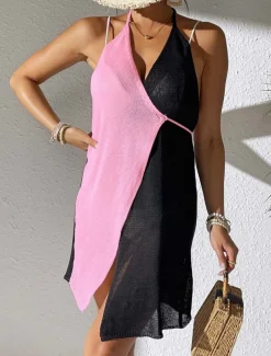 Women's Swimwear Cover Up Swimsuit Elegant Fashion Color Block Sleeveless Bathing Suits