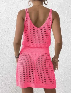 Women's Swimwear Cover Up Swim Dress Swimsuit Cut Out Vacation Beach Wear Solid Color V Neck Long Sleeve Bathing Suits