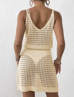 Women's Swimwear Cover Up Swim Dress Swimsuit Cut Out Vacation Beach Wear Solid Color V Neck Long Sleeve Bathing Suits