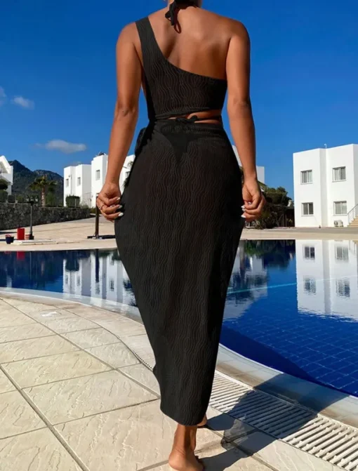 Women's Swimwear Cover Up Swim Dress Swimsuit Cut Out Vacation Beach Wear Solid Color Asymmetric Neck Sleeveless Bathing Suits