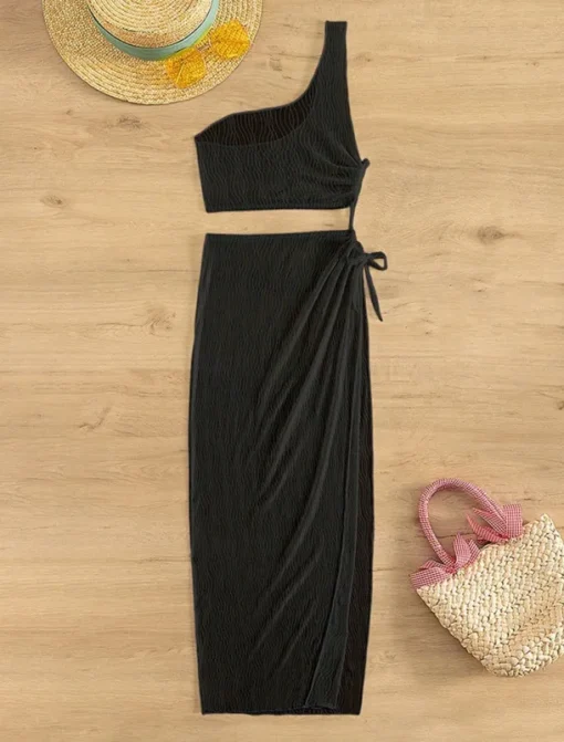 Women's Swimwear Cover Up Swim Dress Swimsuit Cut Out Vacation Beach Wear Solid Color Asymmetric Neck Sleeveless Bathing Suits