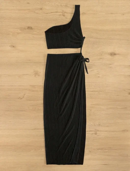 Women's Swimwear Cover Up Swim Dress Swimsuit Cut Out Vacation Beach Wear Solid Color Asymmetric Neck Sleeveless Bathing Suits