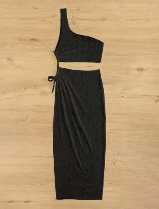 Women's Swimwear Cover Up Swim Dress Swimsuit Cut Out Vacation Beach Wear Solid Color Asymmetric Neck Sleeveless Bathing Suits