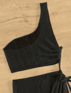Women's Swimwear Cover Up Swim Dress Swimsuit Cut Out Vacation Beach Wear Solid Color Asymmetric Neck Sleeveless Bathing Suits