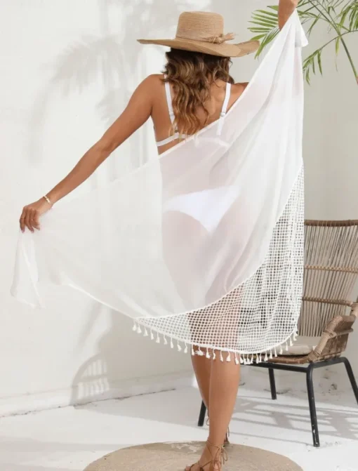 Women's Swimwear Cover Up wrap Swimsuit Fringe Vacation Beach Wear Solid Color Sleeveless Bathing Suits