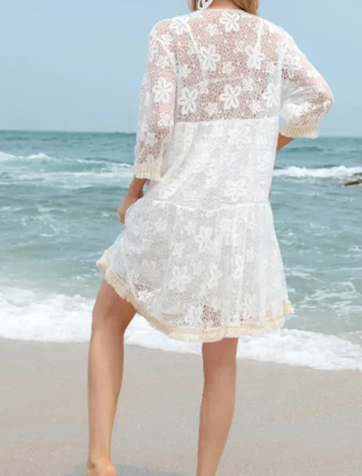 Women's Swimwear Cover Up Beach Dresses Swimsuit Lace Cut Out Vacation Beach Wear Plain Long Sleeve