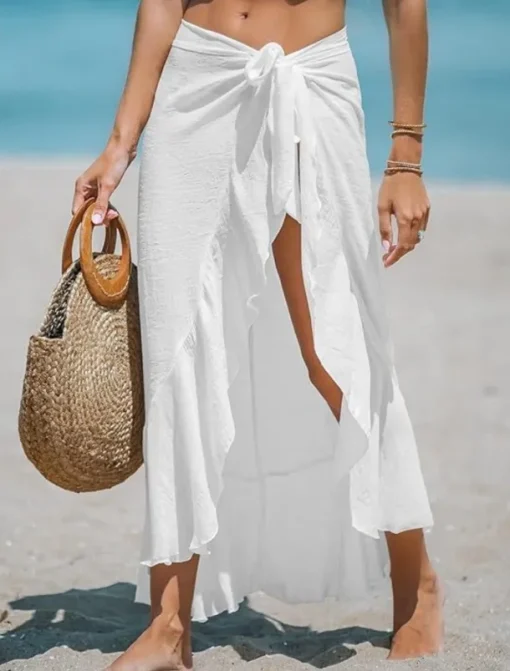 Women's Swimwear Cover Up wrap Swimsuit Ruffle Vacation Beach Wear Solid Color Sleeveless Bathing Suits