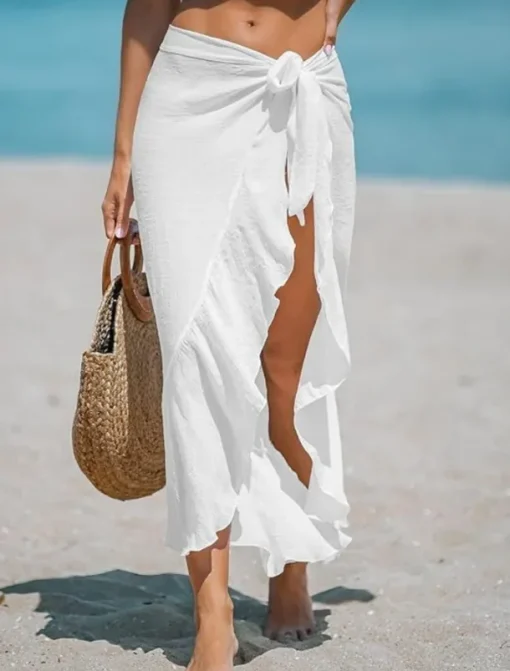 Women's Swimwear Cover Up wrap Swimsuit Ruffle Vacation Beach Wear Solid Color Sleeveless Bathing Suits