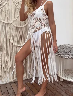 Women's Swimwear Cover Up Beach Dresses Swimsuit Cut Out Vacation Beach Wear Plain Sleeveless