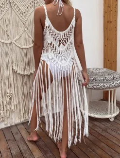 Women's Swimwear Cover Up Beach Dresses Swimsuit Cut Out Vacation Beach Wear Plain Sleeveless