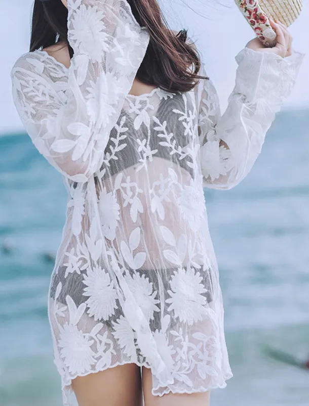 Women's Swimwear Cover Up Beach Dresses Swimsuit Cut Out Vacation Beach Wear Plain Long Sleeve