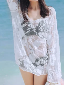 Women's Swimwear Cover Up Beach Dresses Swimsuit Cut Out Vacation Beach Wear Plain Long Sleeve
