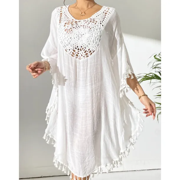 Women's Swimwear Cover Up Beach Dresses Swimsuit Vacation Beach Wear Solid Color Round Neck Short Sleeves