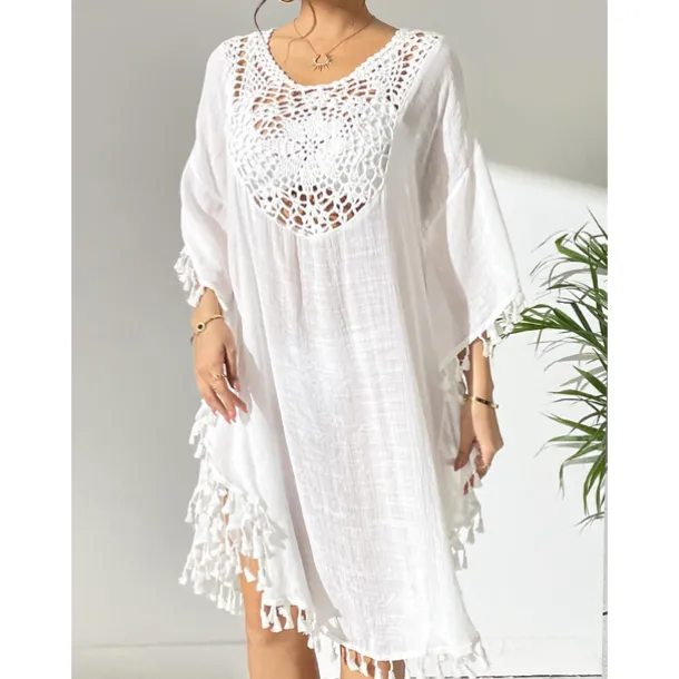 Women's Swimwear Cover Up Beach Dresses Swimsuit Vacation Beach Wear Solid Color Round Neck Short Sleeves