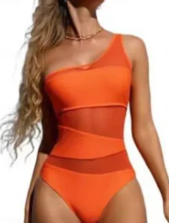 Women's Swimwear One Piece Swimsuit Backless Tummy Control High Waist Slim Vacation Beach Wear Solid Color Asymmetric Neck Sleeveless Bathing Suits