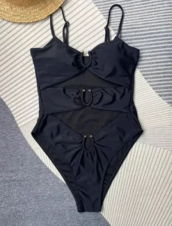 Women's Swimwear One Piece Monokini Swimsuit Backless Tummy Control High Waist Cut Out Slim Vacation Beach Wear Solid Color V Neck Sleeveless Bathing Suits