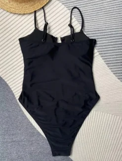 Women's Swimwear One Piece Monokini Swimsuit Backless Tummy Control High Waist Cut Out Slim Vacation Beach Wear Solid Color V Neck Sleeveless Bathing Suits