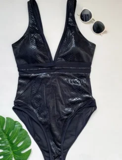 Women's Swimwear One Piece Monokini Swimsuit Backless Tummy Control High Waist Slim Vacation Beach Wear Solid Color V Neck Sleeveless Bathing Suits