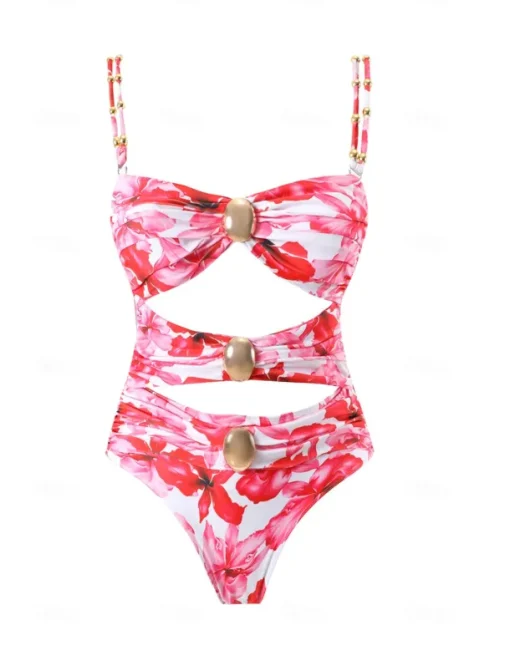 Women's Swimwear One Piece Monokini Swimsuit Backless Tummy Control High Waist Slim Vacation Beach Wear Floral Leopard Strapless Sleeveless Bathing Suits