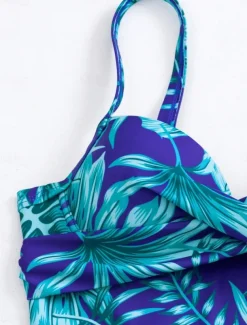 Women's Swimwear One Piece Monokini Swimsuit Backless Tummy Control High Waist Slim Vacation Beach Wear Leaves V Neck Sleeveless Bathing Suits