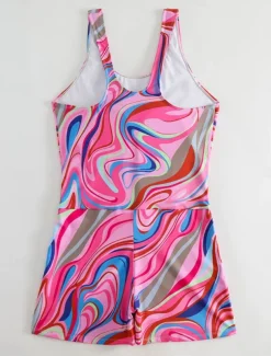 Women's Swimwear One Piece Monokini Swimsuit Backless Tummy Control High Waist Slim Vacation Beach Wear Ombre U Neck Sleeveless Bathing Suits