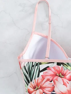 Women's Swimwear One Piece Monokini Swimsuit Backless Tummy Control High Waist Slim Vacation Beach Wear Floral V Neck Sleeveless Bathing Suits