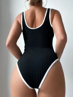 Women's Swimwear One Piece Monokini Swimsuit Backless Tummy Control High Waist Slim Vacation Beach Wear Solid Color U Neck Sleeveless Bathing Suits