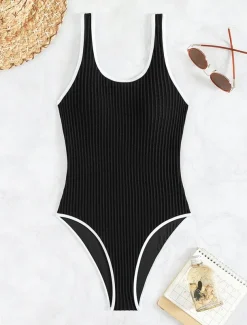 Women's Swimwear One Piece Monokini Swimsuit Backless Tummy Control High Waist Slim Vacation Beach Wear Solid Color U Neck Sleeveless Bathing Suits