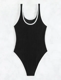 Women's Swimwear One Piece Monokini Swimsuit Backless Tummy Control High Waist Slim Vacation Beach Wear Solid Color U Neck Sleeveless Bathing Suits