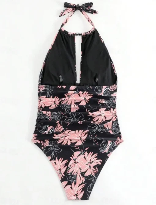 Women's Swimwear One Piece Swimsuit Backless Tummy Control High Waist Slim Vacation Beach Wear Graphic Halter Neck Sleeveless Bathing Suits
