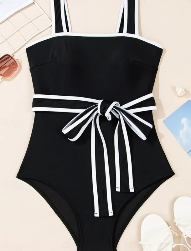 Women's Swimwear One Piece Monokini Swimsuit Backless Tummy Control High Waist Slim Vacation Beach Wear Solid Color Scoop Neck Sleeveless Bathing Suits