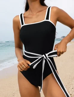 Women's Swimwear One Piece Monokini Swimsuit Backless Tummy Control High Waist Slim Vacation Beach Wear Solid Color Scoop Neck Sleeveless Bathing Suits